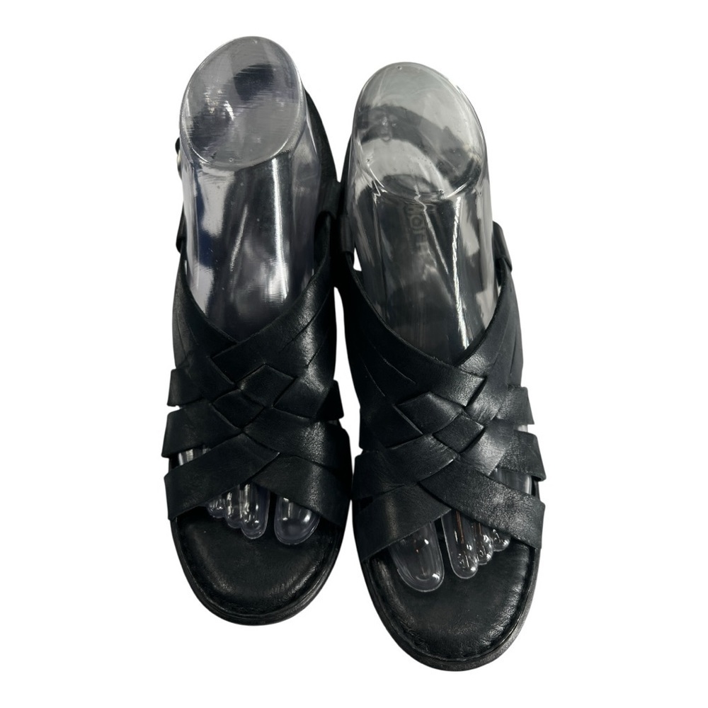 Born Women's Black Slingback Strappy Leather  Sandals Size 8 Preowned Like New